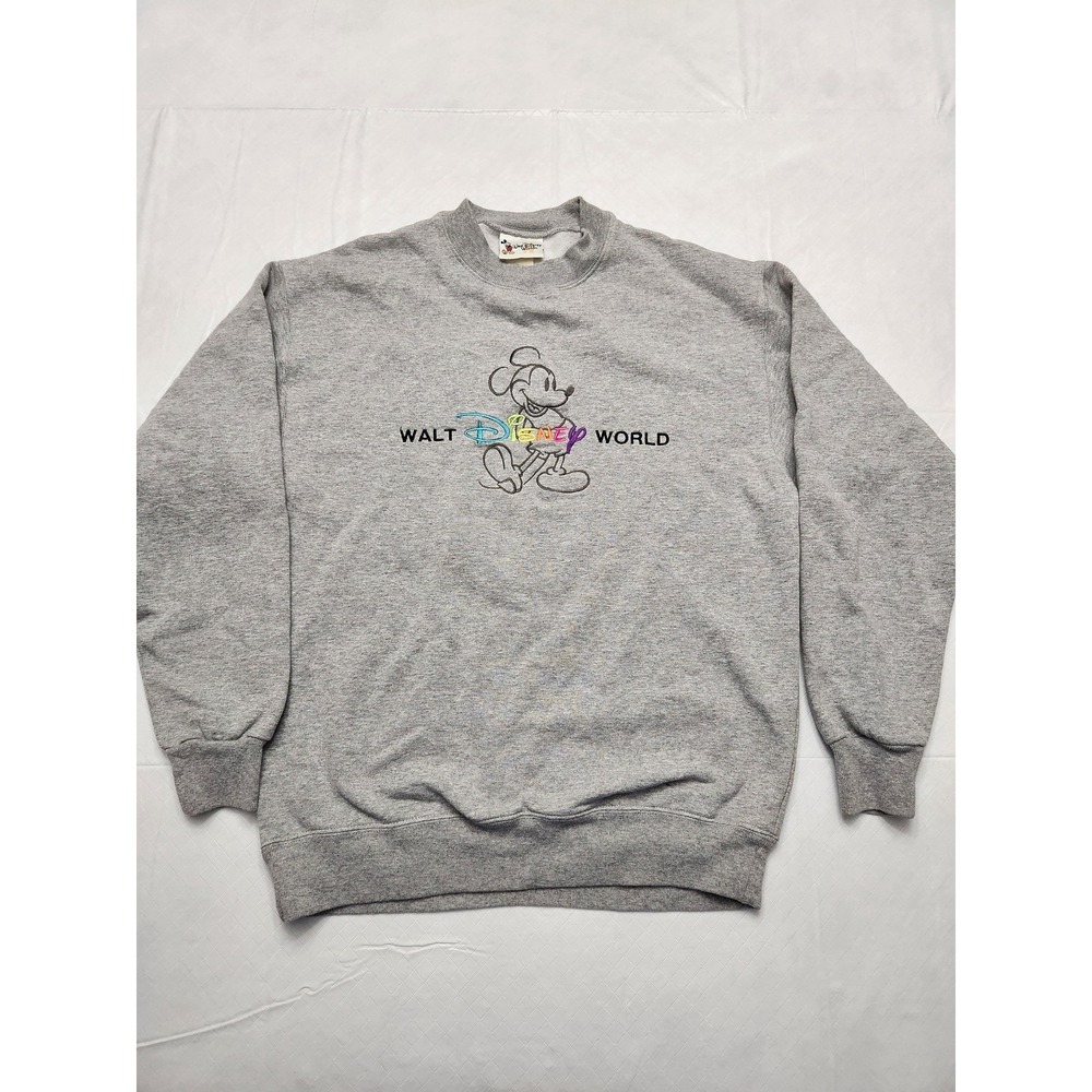 Walt Disney World Sweatshirt Mens Medium Gray Mickey Mouse Embroidered Crewneck